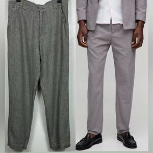 Carven Gris Gray Linen Straight Leg Classic Trousers Pants Size 32